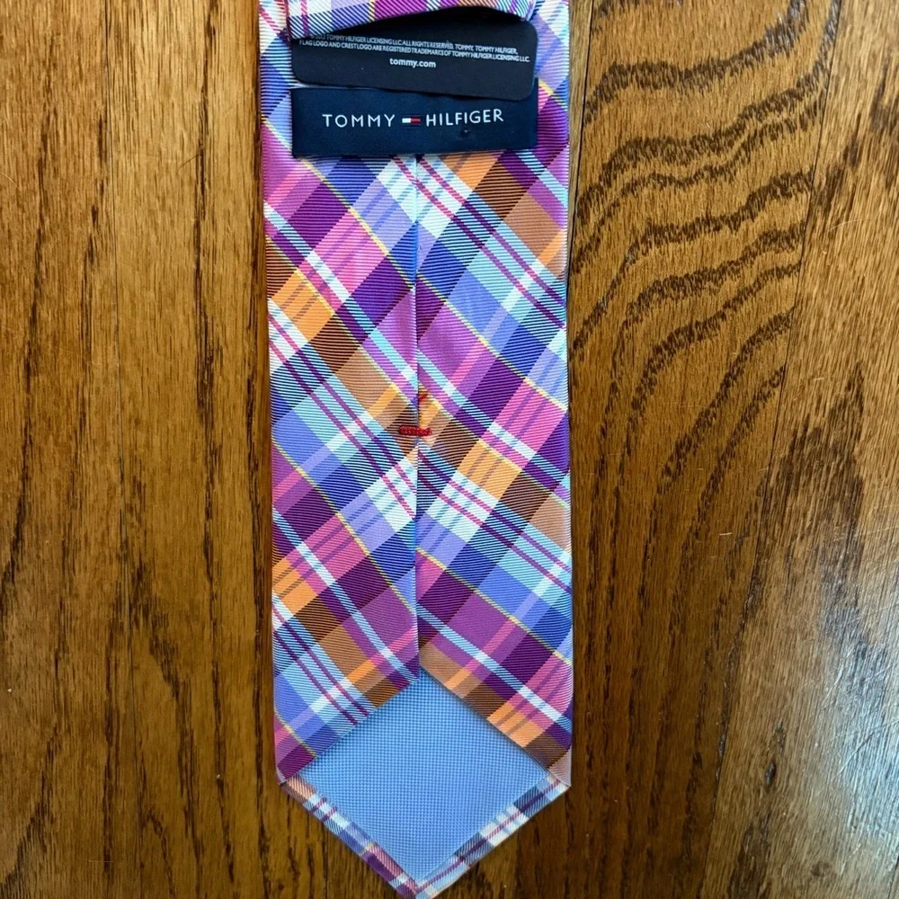 Tommy Hilfiger 100% Silk Plaid Tie | Pink Purple Blue Orange | Preppy Classic